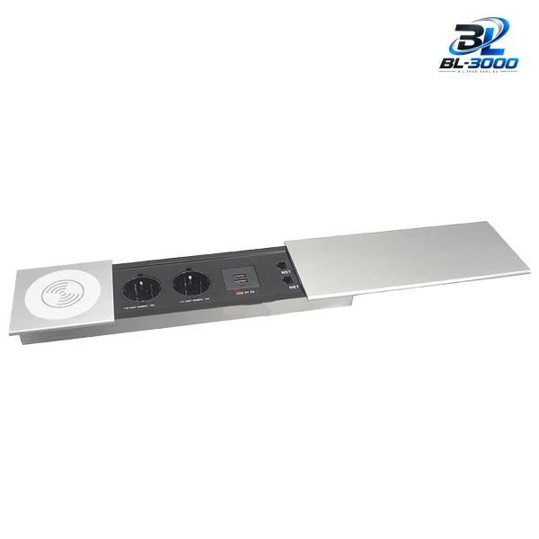 Prise d'alimentation de bureau avec chargeur sans fil - Vue 3